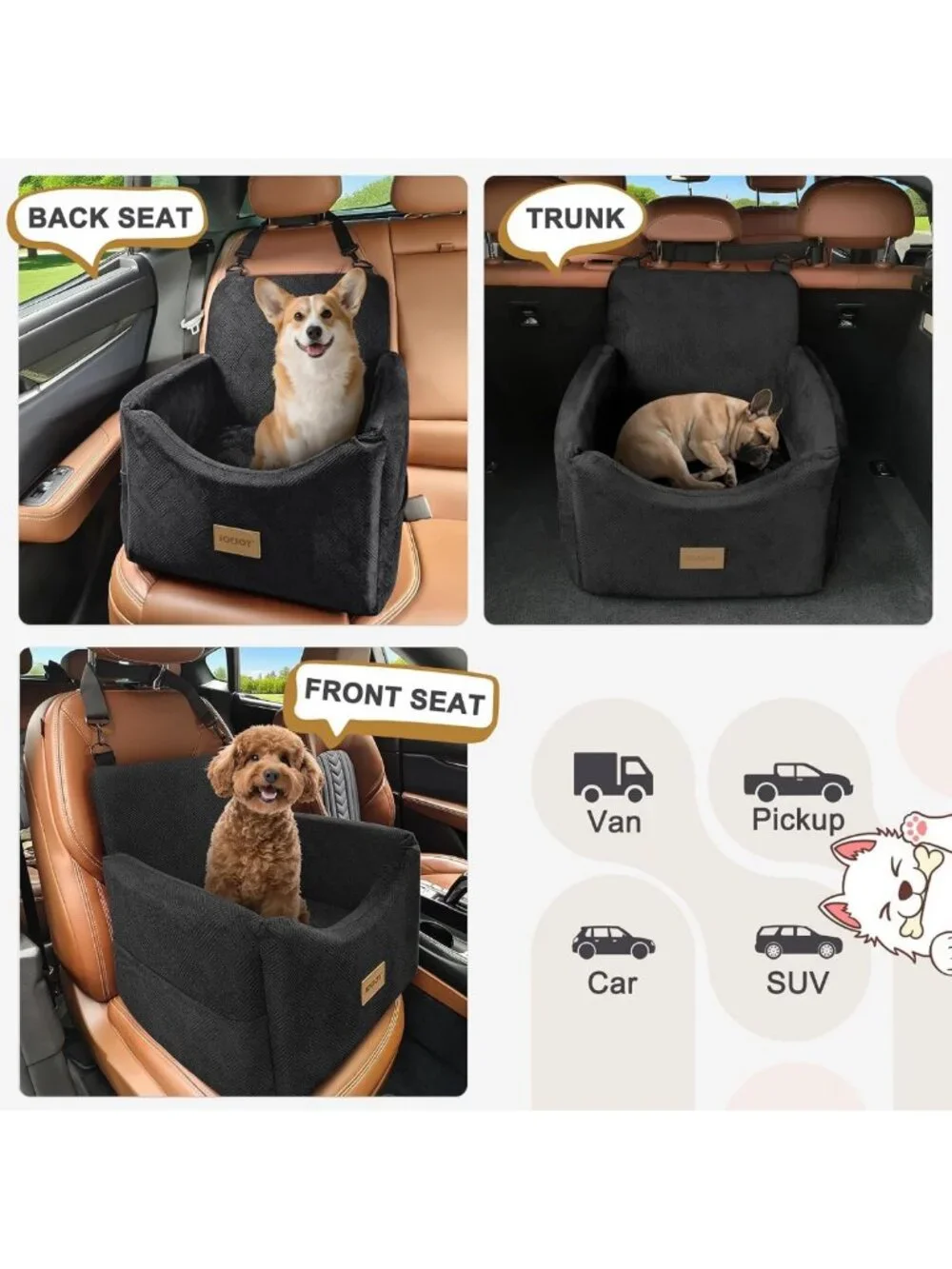 Cozy Dog Car Seat for Small to Medium Pets, Washable Cover, Memory Foam, Safety